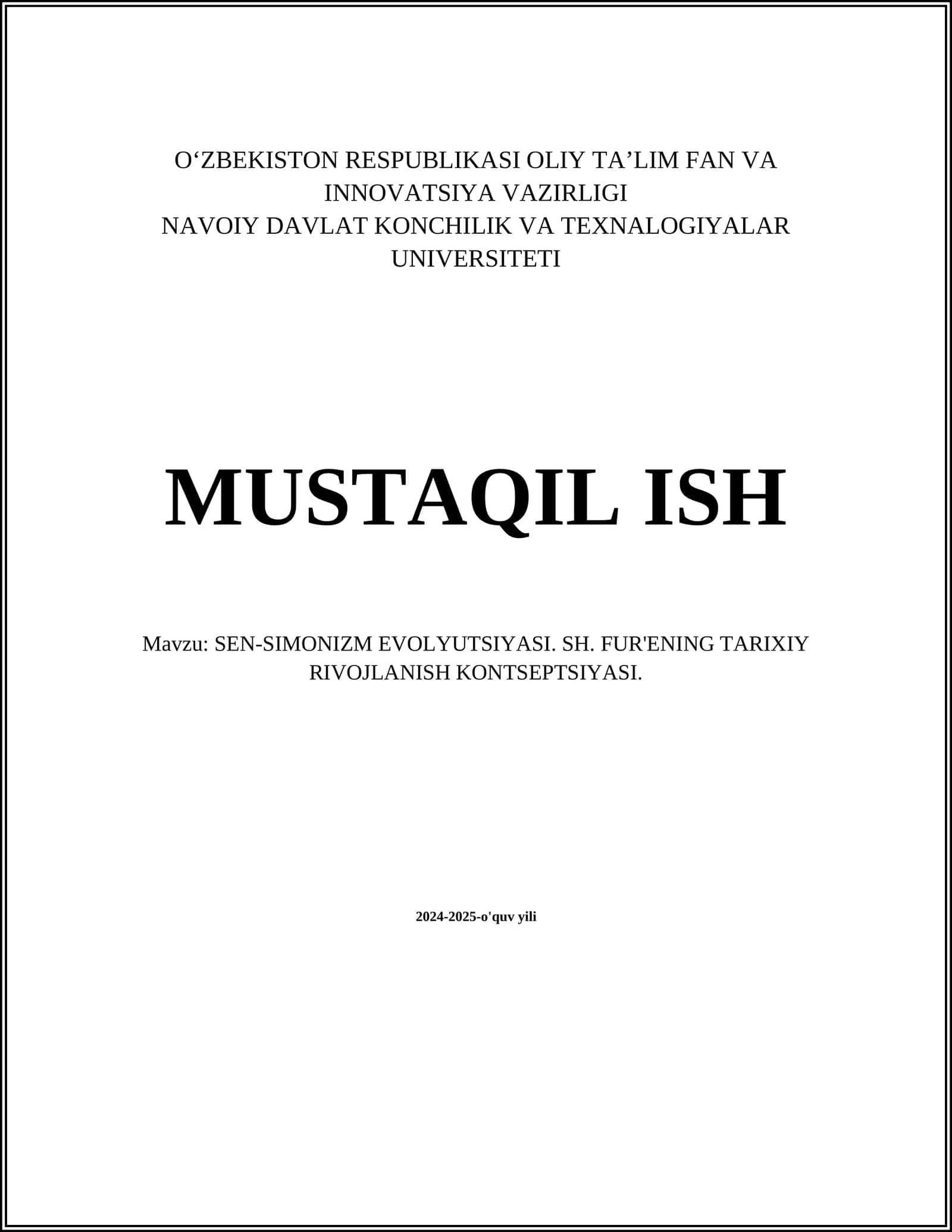 SEN-SIMONIZM EVOLYUTSIYASI. SH. FUR'ENING TARIXIY RIVOJLANISH KONTSEPTSIYASI 1