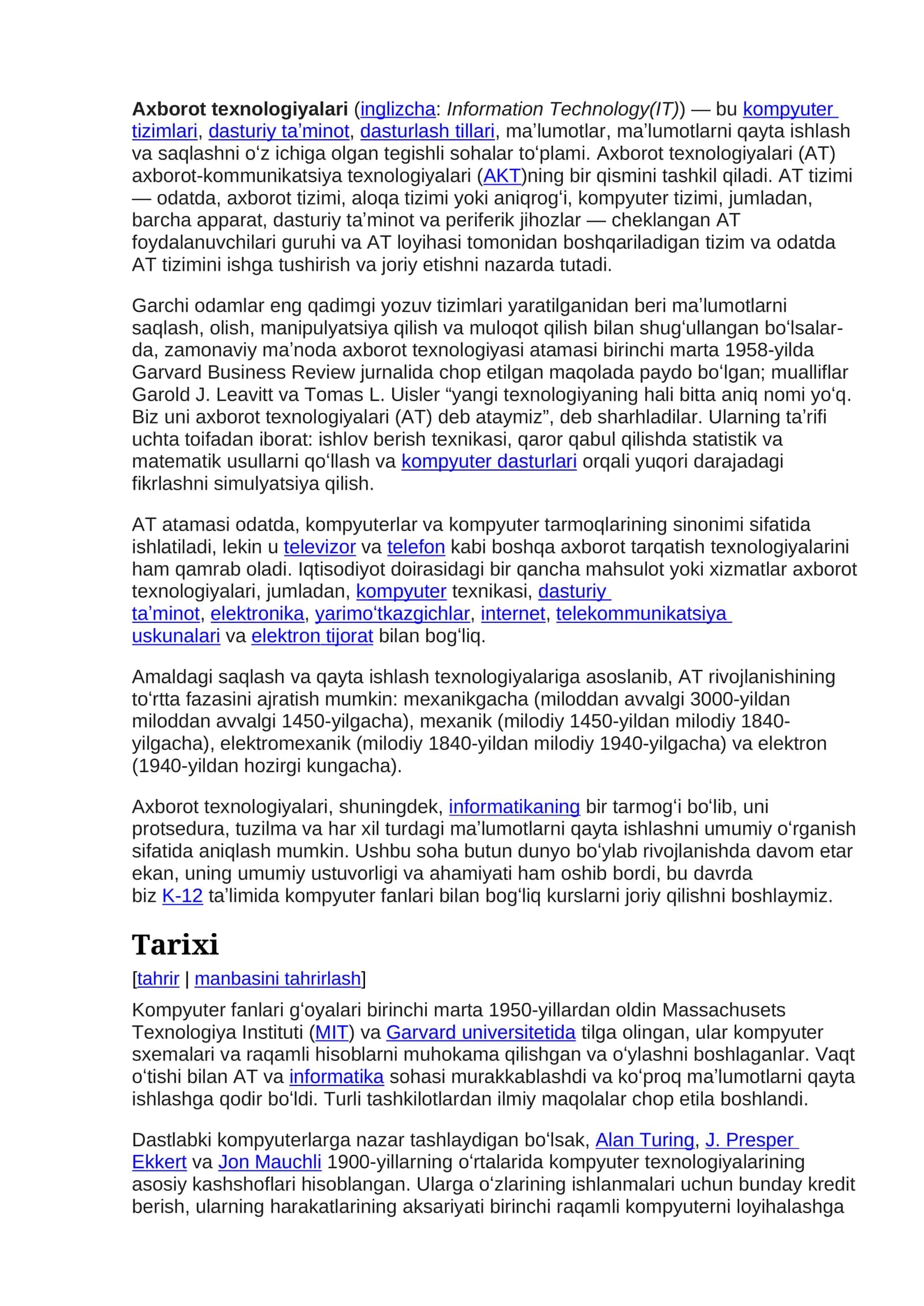 Axborot texnologiyalari (Information Technology) 1