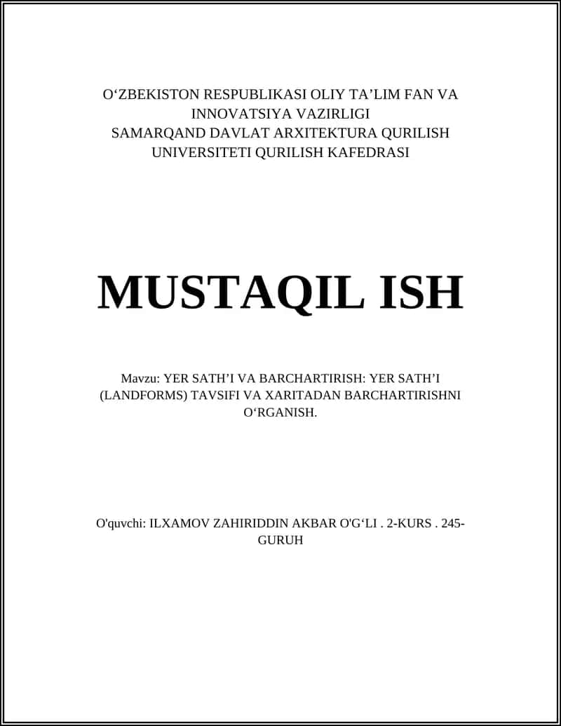 YER SATH’I VA BARCHARTIRISH: YER SATH’I (LANDFORMS) TAVSIFI VA XARITADAN BARCHARTIRISHNI O‘RGANISH 1