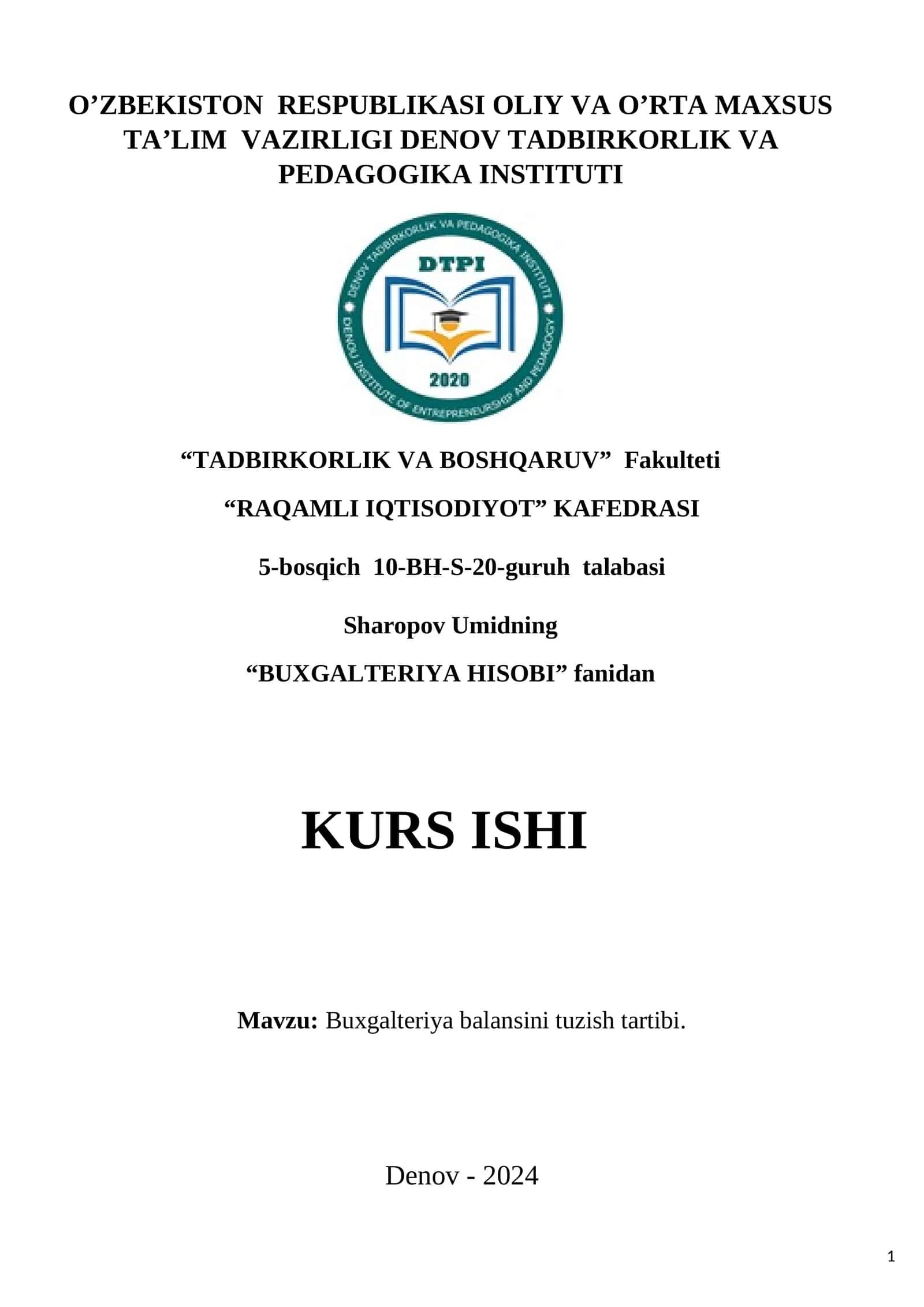 Buxgalteriya balansini tuzish tartibi 1