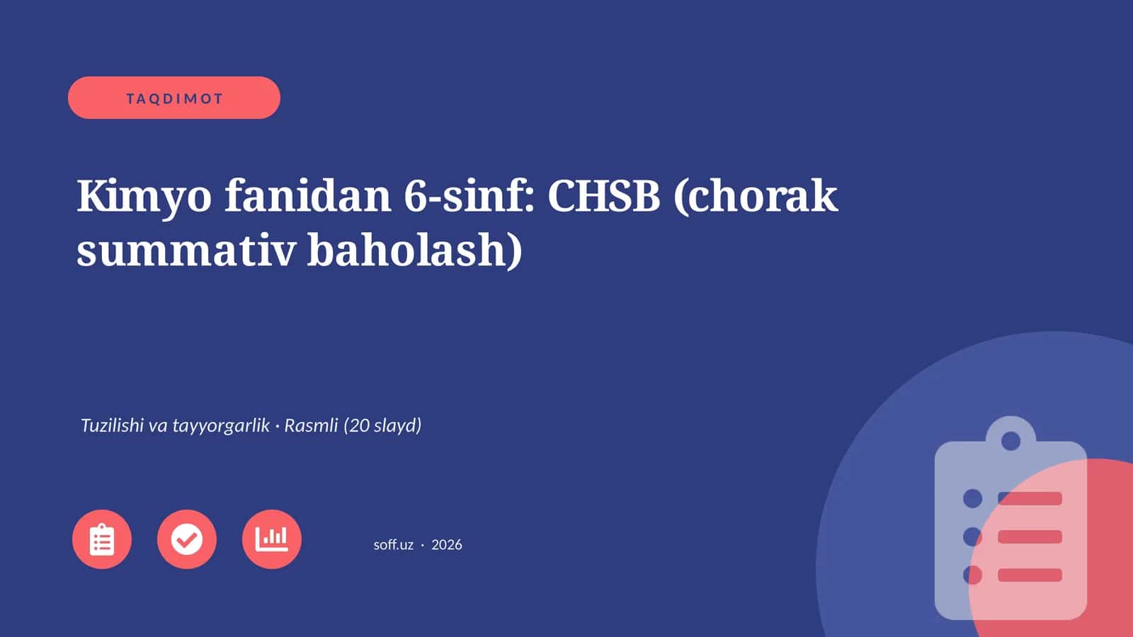 Kimyo fanidan 6-sinf: CHSB (chorak summativ baholash) 1
