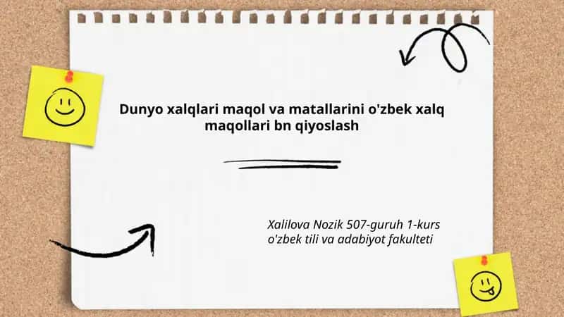 Dunyo xalqlari maqol va matallarini o'zbek xalq maqollari bn qiyoslash 1