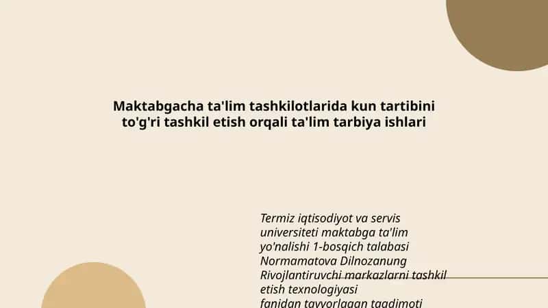 Normamatova Dilnozanung Rivojlantiruvchi Markazlarini Tashkil Etish Texnologiyasi Taqdimoti 1
