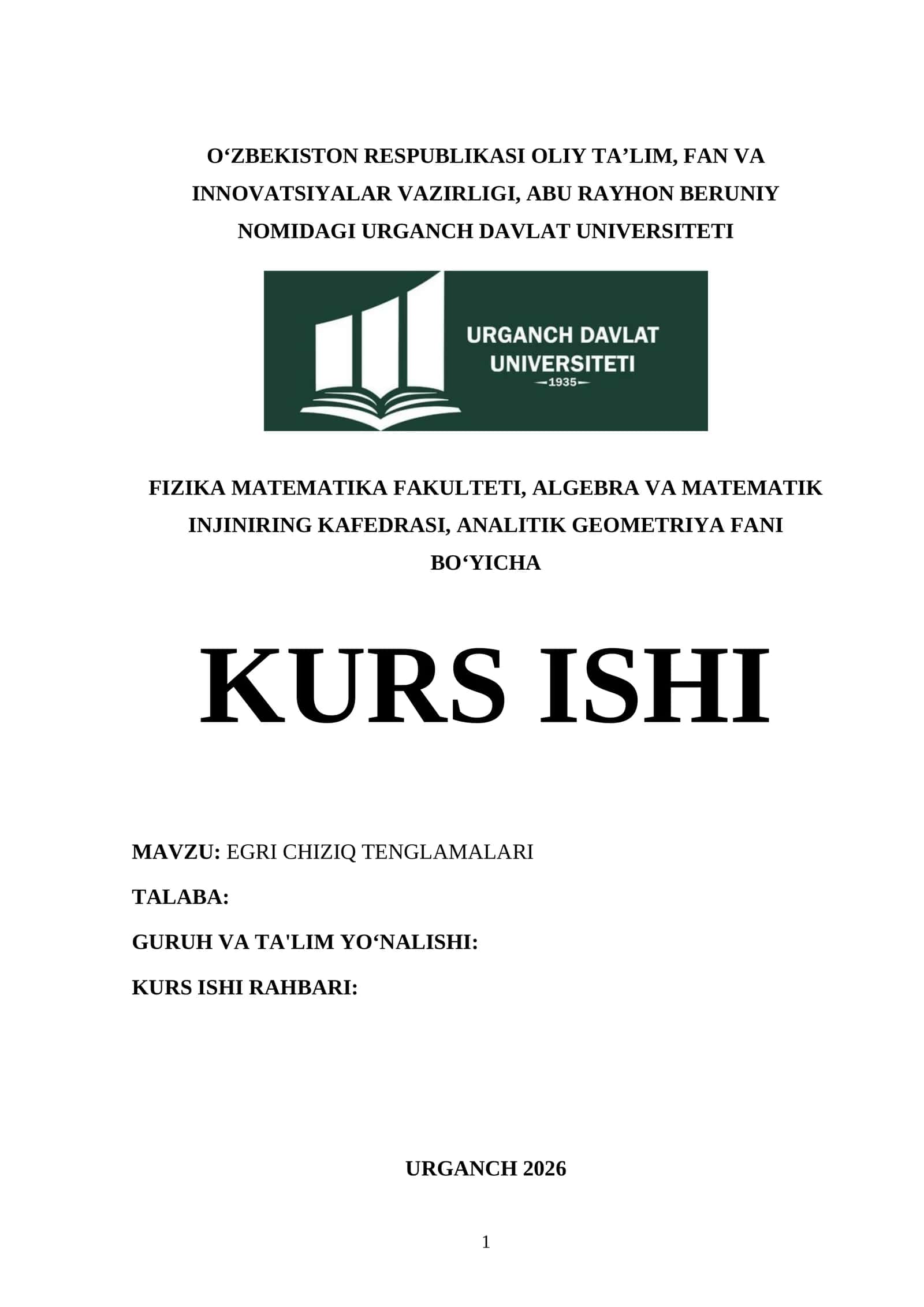 EGRI CHIZIQ TENGLAMALARI 1