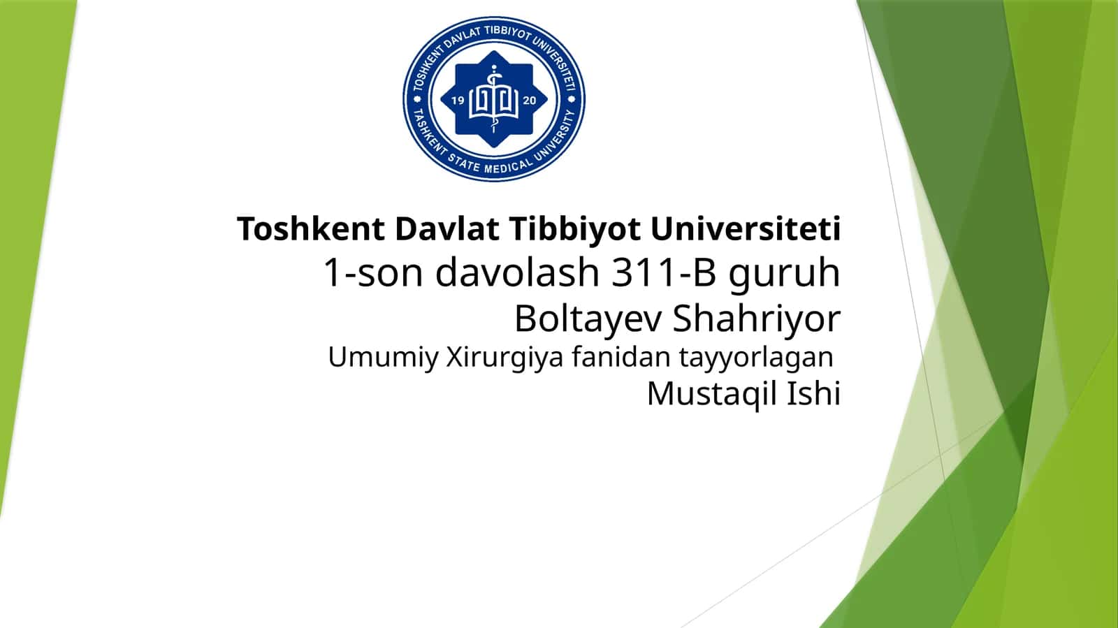 Umumiy Xirurgiya Fanidan Tayyorlagan Mustaqil Ishi 1