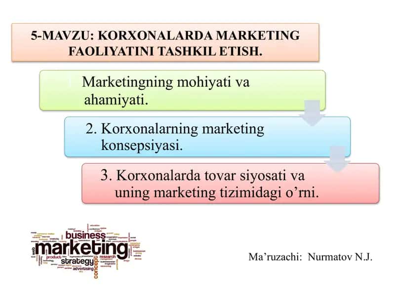 KORXONALARDA MARKETING FAOLIYATINI TASHKIL ETISH 1