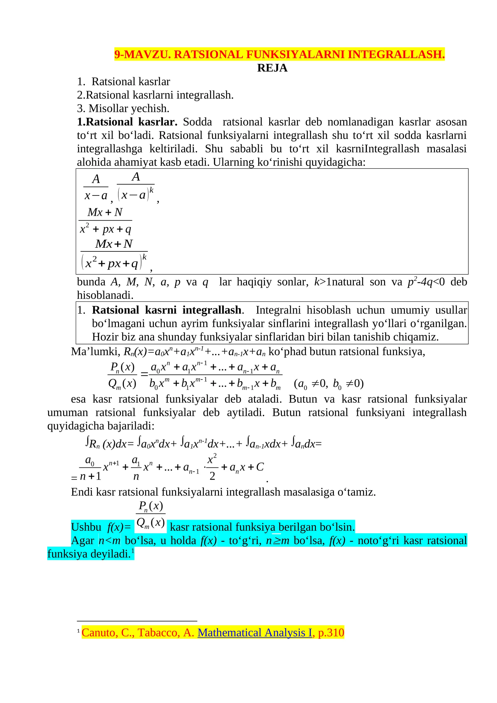 RATSIONAL FUNKSIYALARNI INTEGRALLASH 1