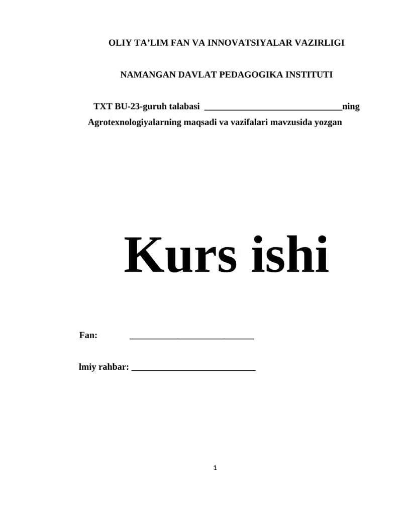 Agrotexnologiyalarning maqsadi va vazifalari 1