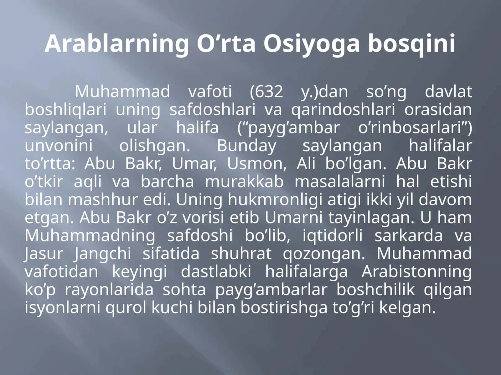 Arablarning O’rta Osiyoga bosqini 1