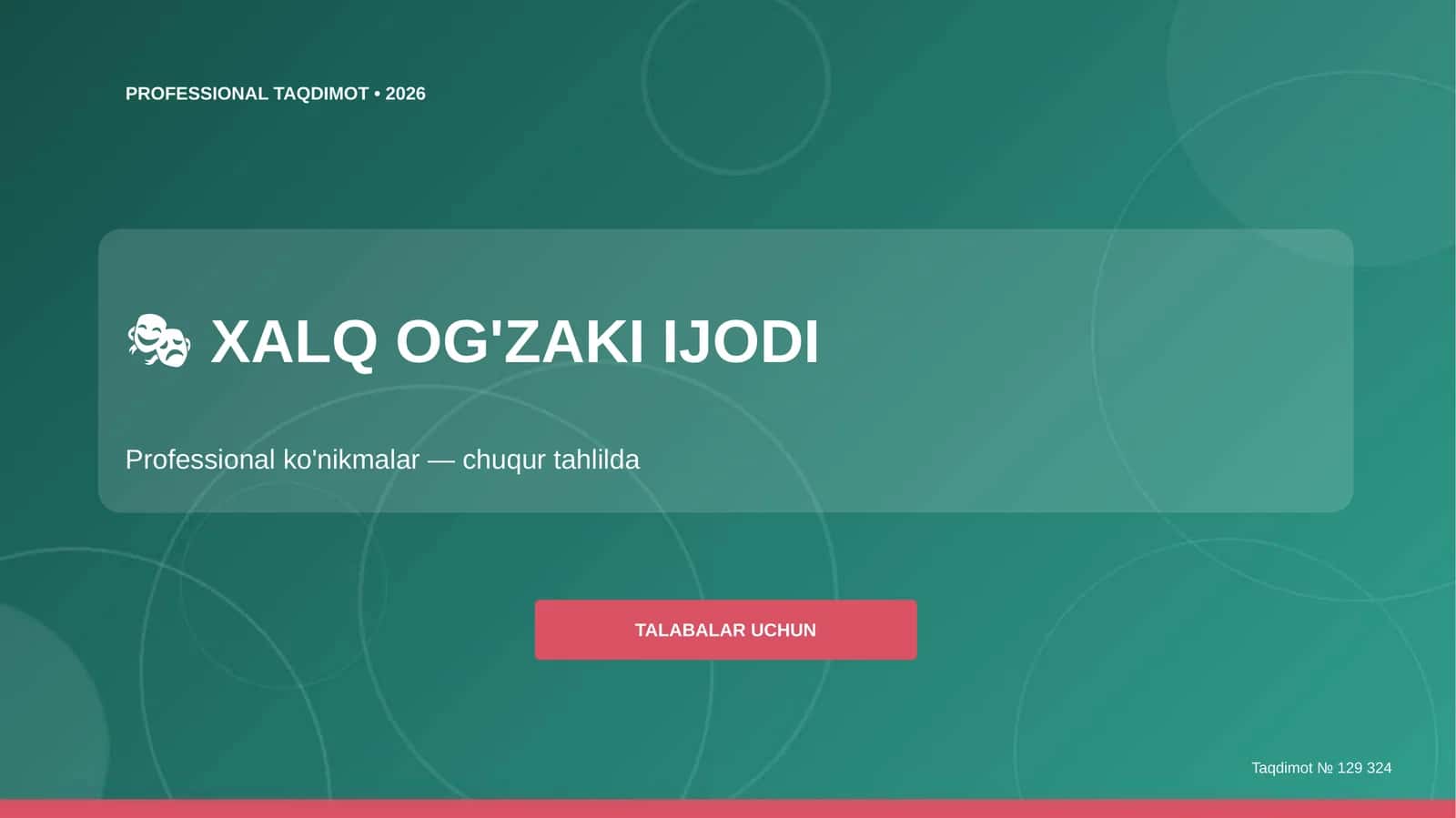 Xalq og'zaki ijodi: professional ko'nikmalar (chuqur tahlilda) [talabalar uchun] 1