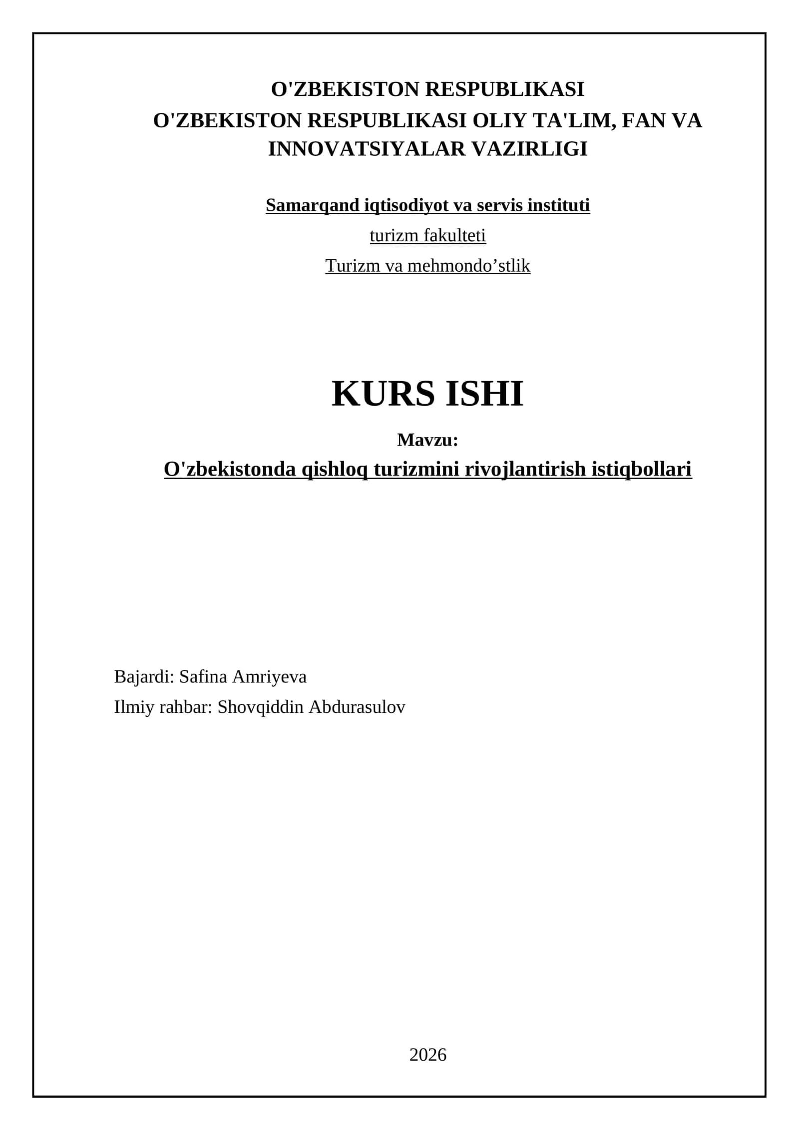 O'zbekistonda qishloq turizmini rivojlantirish istiqbollari 1