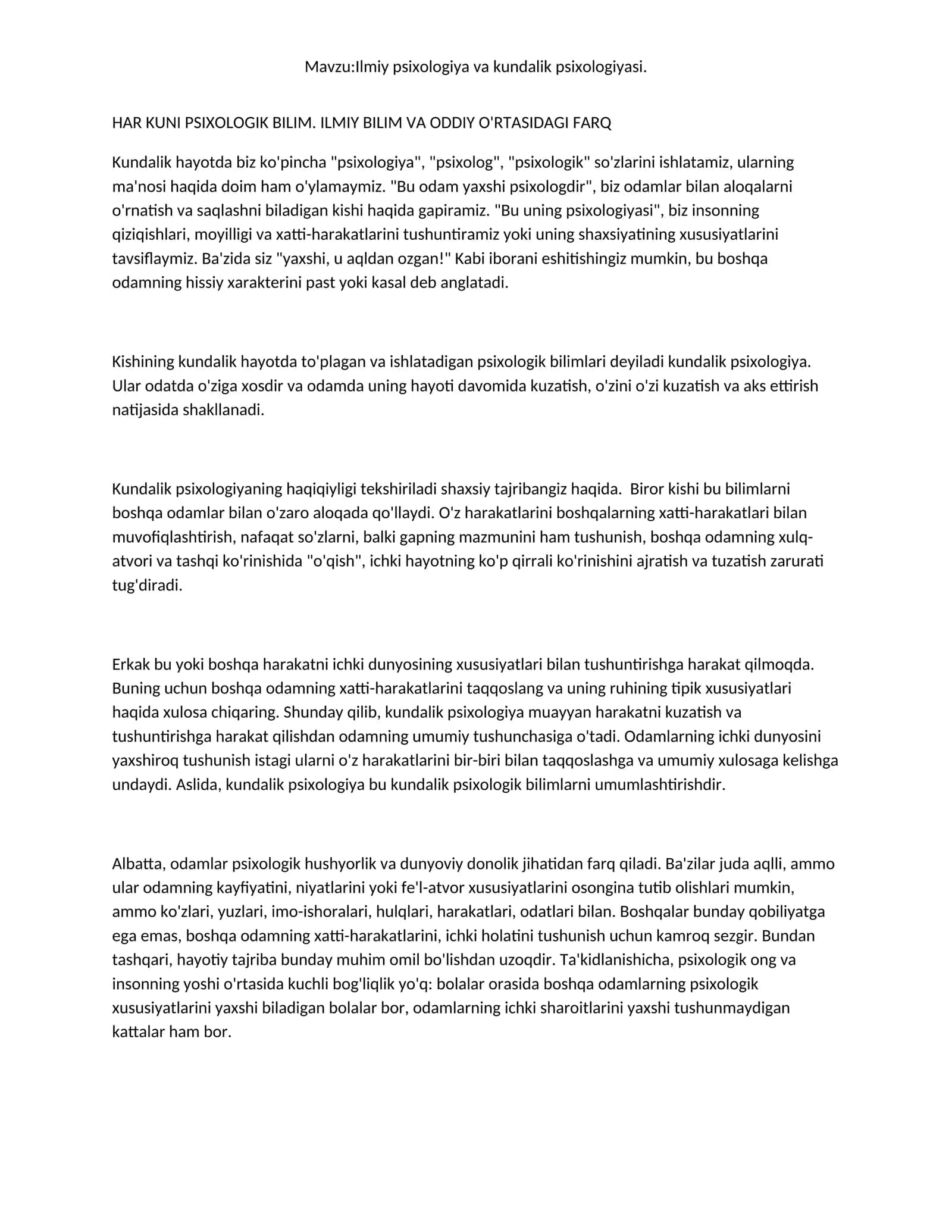 Ilmiy psixologiya va kundalik psixologiyasi 1