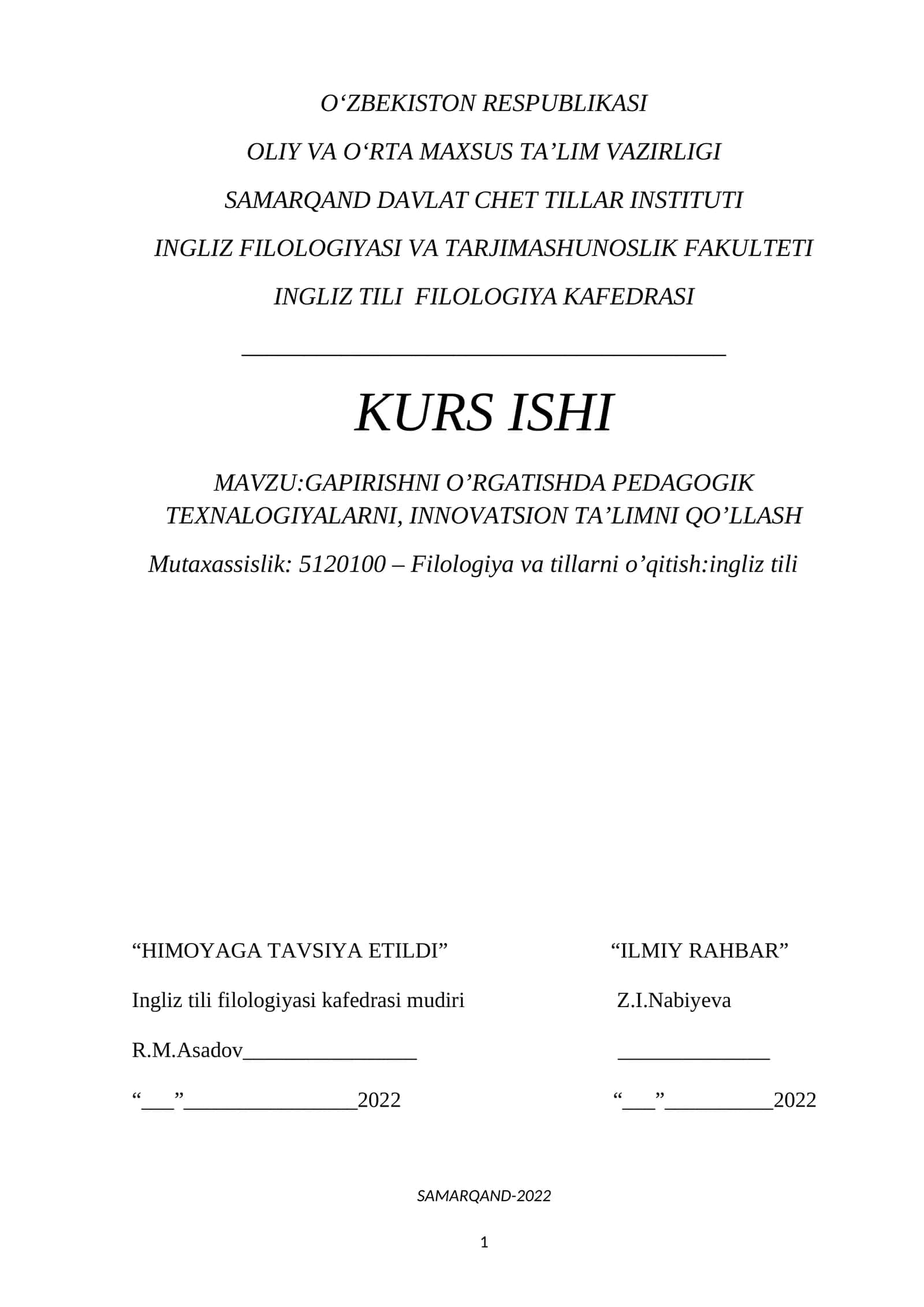 GAPIRISHNI O’RGATISHDA PEDAGOGIK TEXNALOGIYALARNI, INNOVATSION TA’LIMNI QO’LLASH 1