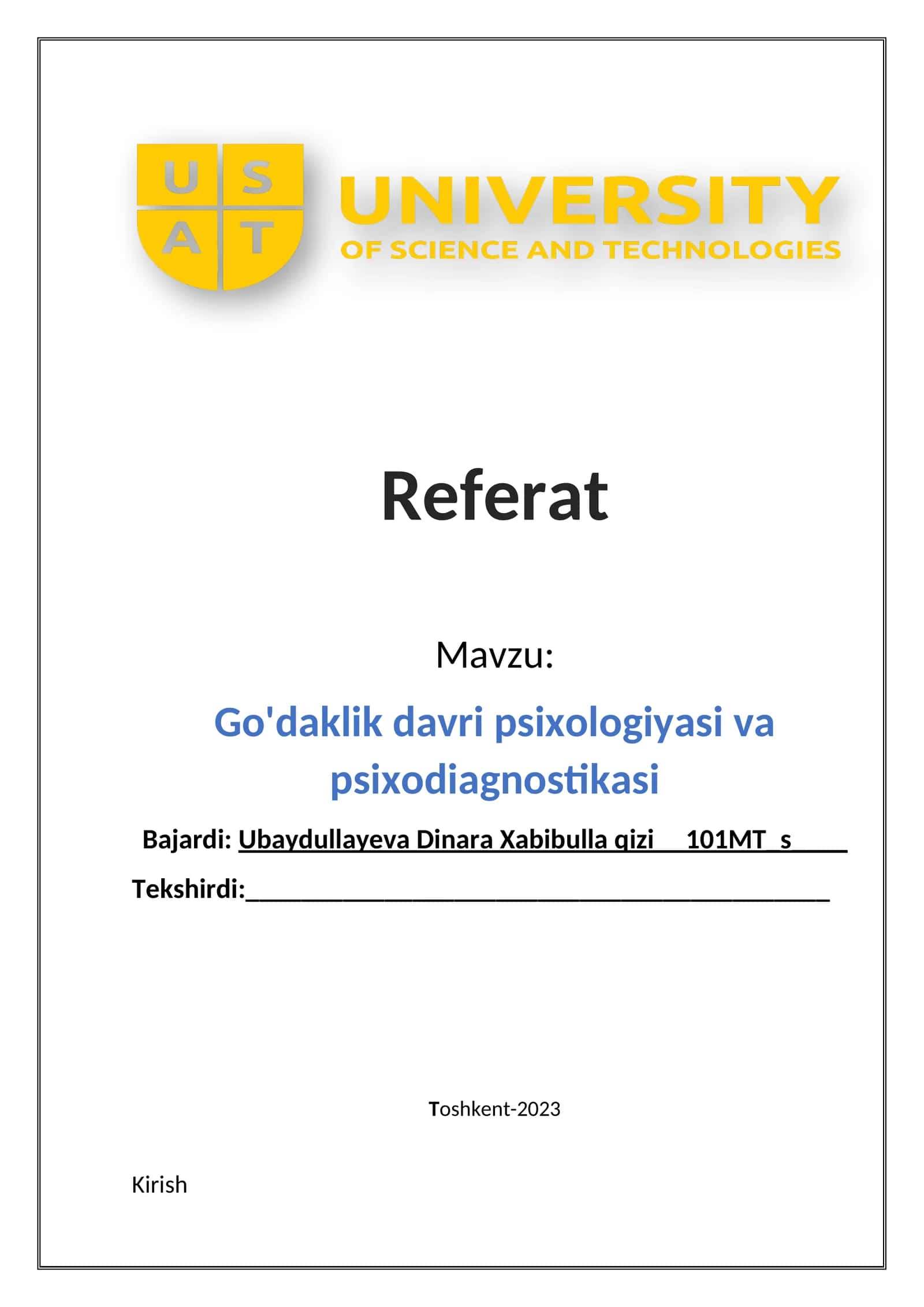 Go'daklik davri psixologiyasi va psixodiagnostikasi 1