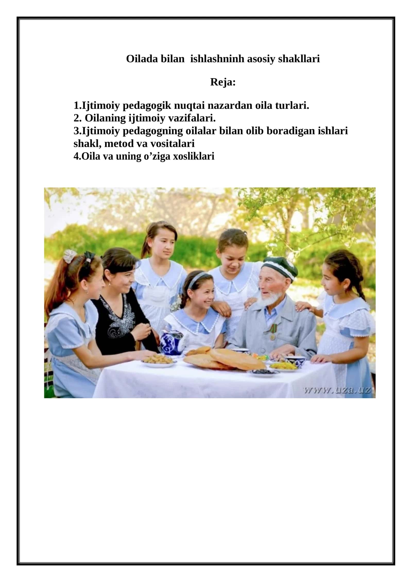 Oilada bilan ishlashning asosiy shakllari 1
