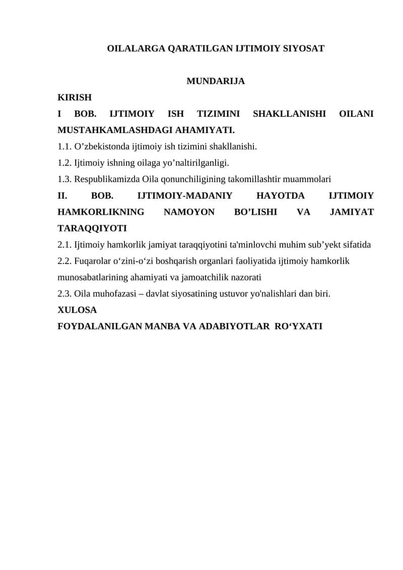 OILALARGA QARATILGAN IJTIMOIY SIYOSAT 1