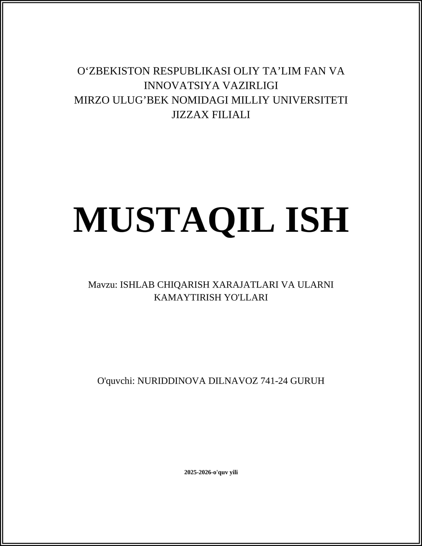 ISHLAB CHIQARISH XARAJATLARI VA ULARNI KAMAYTIRISH YO'LLARI 1
