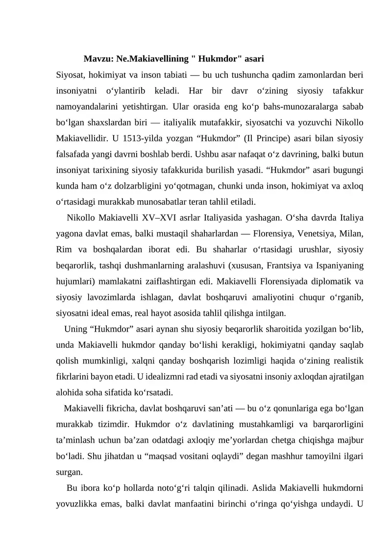 Ne.Makiavellining " Hukmdor" asari 1