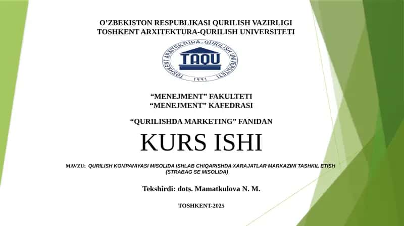 Qurilishda Marketing fanidan kurs ishi 1