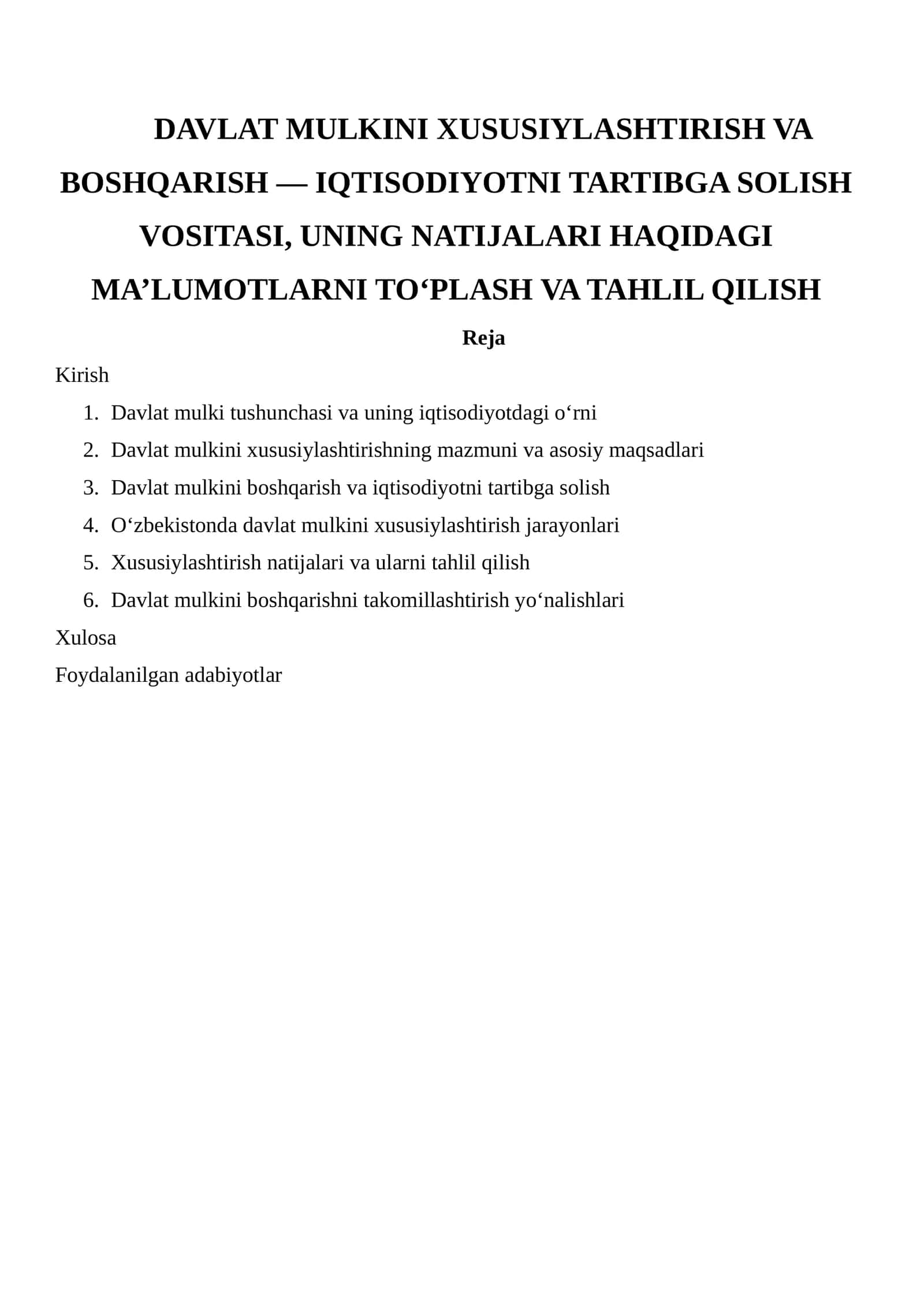 Davlat Mulki Xususiylashtirish va Boshqarish 1