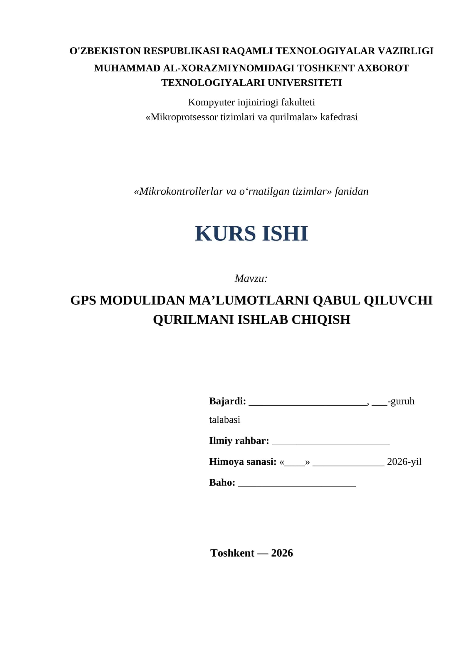 GPS MODULIDAN MA’LUMOTLARNI QABUL QILUVCHI QURILMANI ISHLAB CHIQISH 1