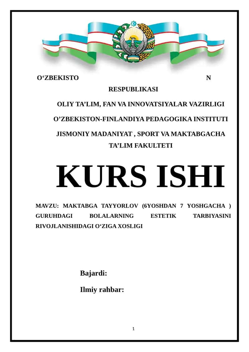 MAKTABGA TAYYORLOV (6YOSHDAN 7 YOSHGACHA ) GURUHDAGI BOLALARNING ESTETIK TARBIYASINI RIVOJLANISHIDAGI O‘ZIGA XOSLIGI 1