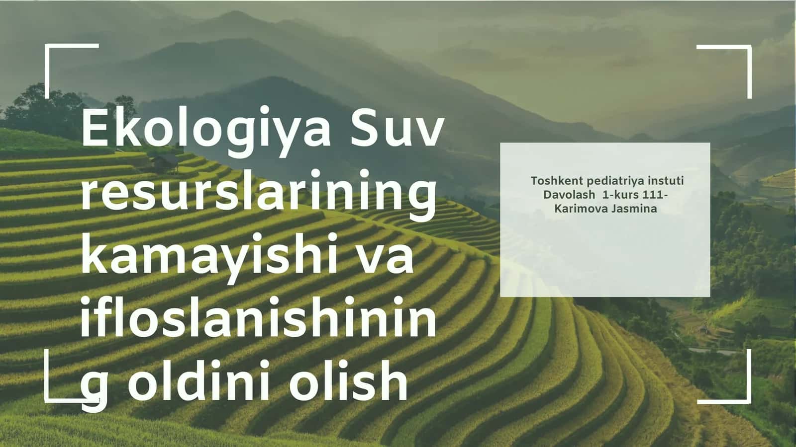 Suv resurslarining kamayishi va ifloslanishining oldini olish 1