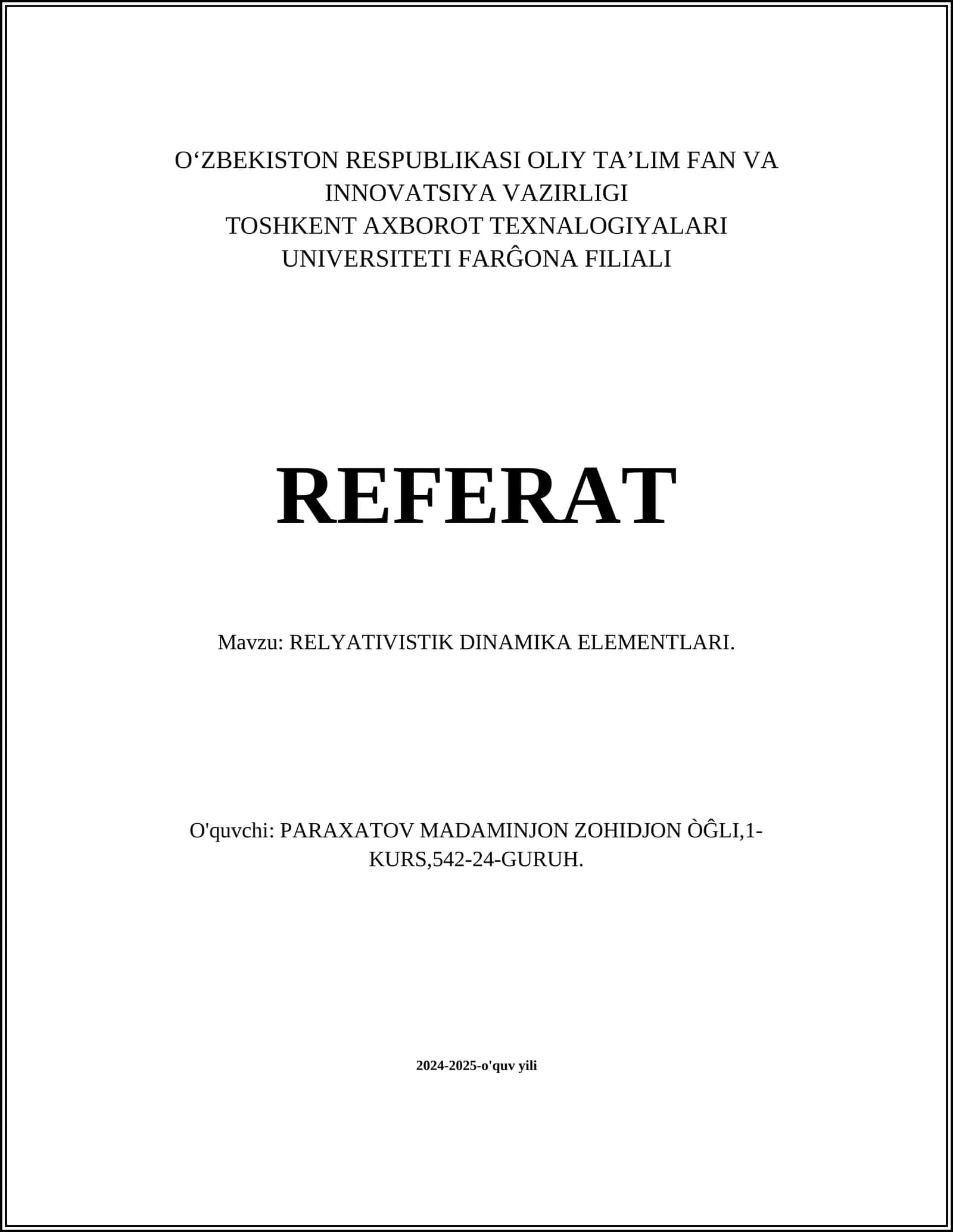 RELYATIVISTIK DINAMIKA ELEMENTLARI 1