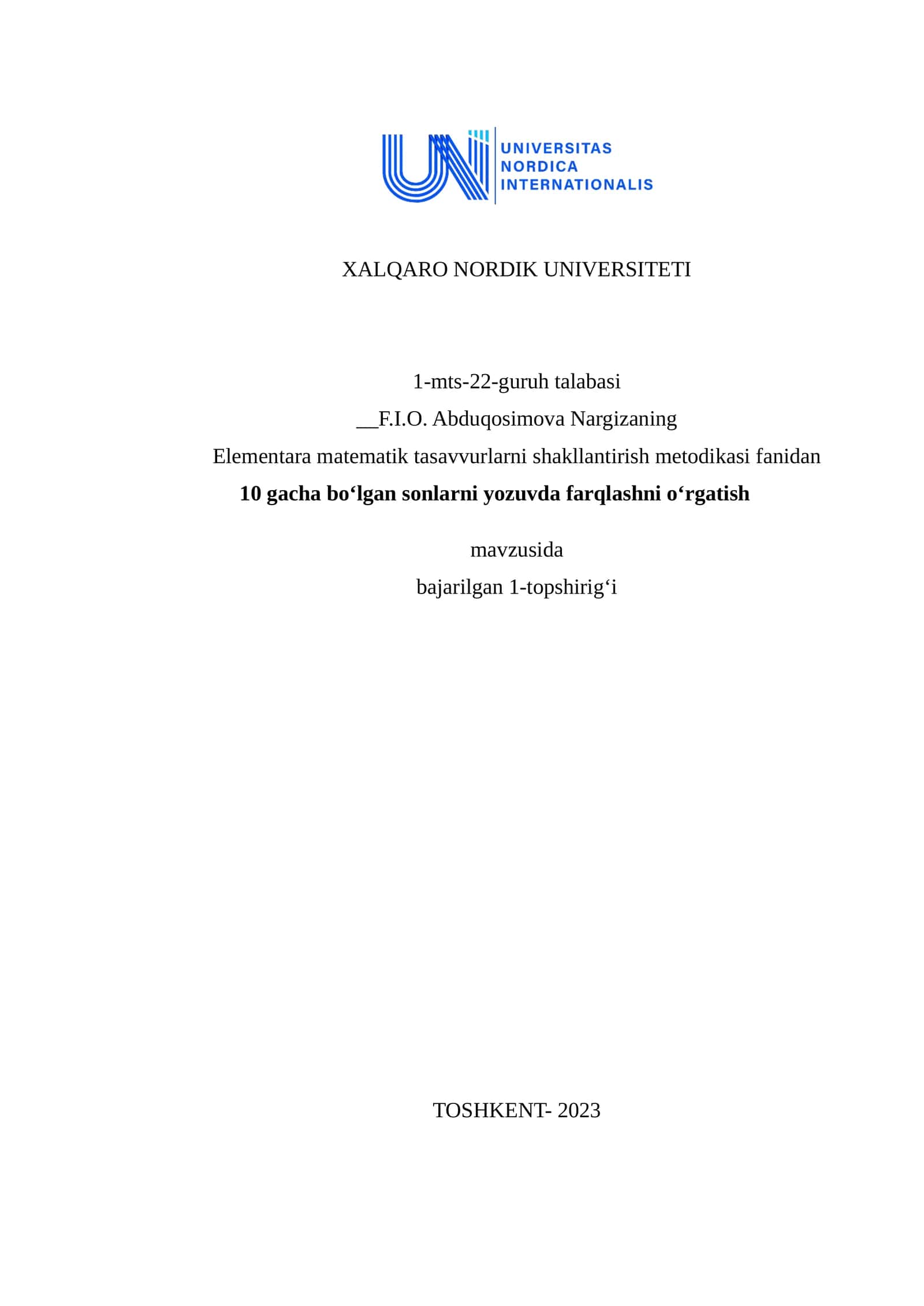 Elementara Matematik Tasavvurlarni Shakllantirish Metodikasi 1