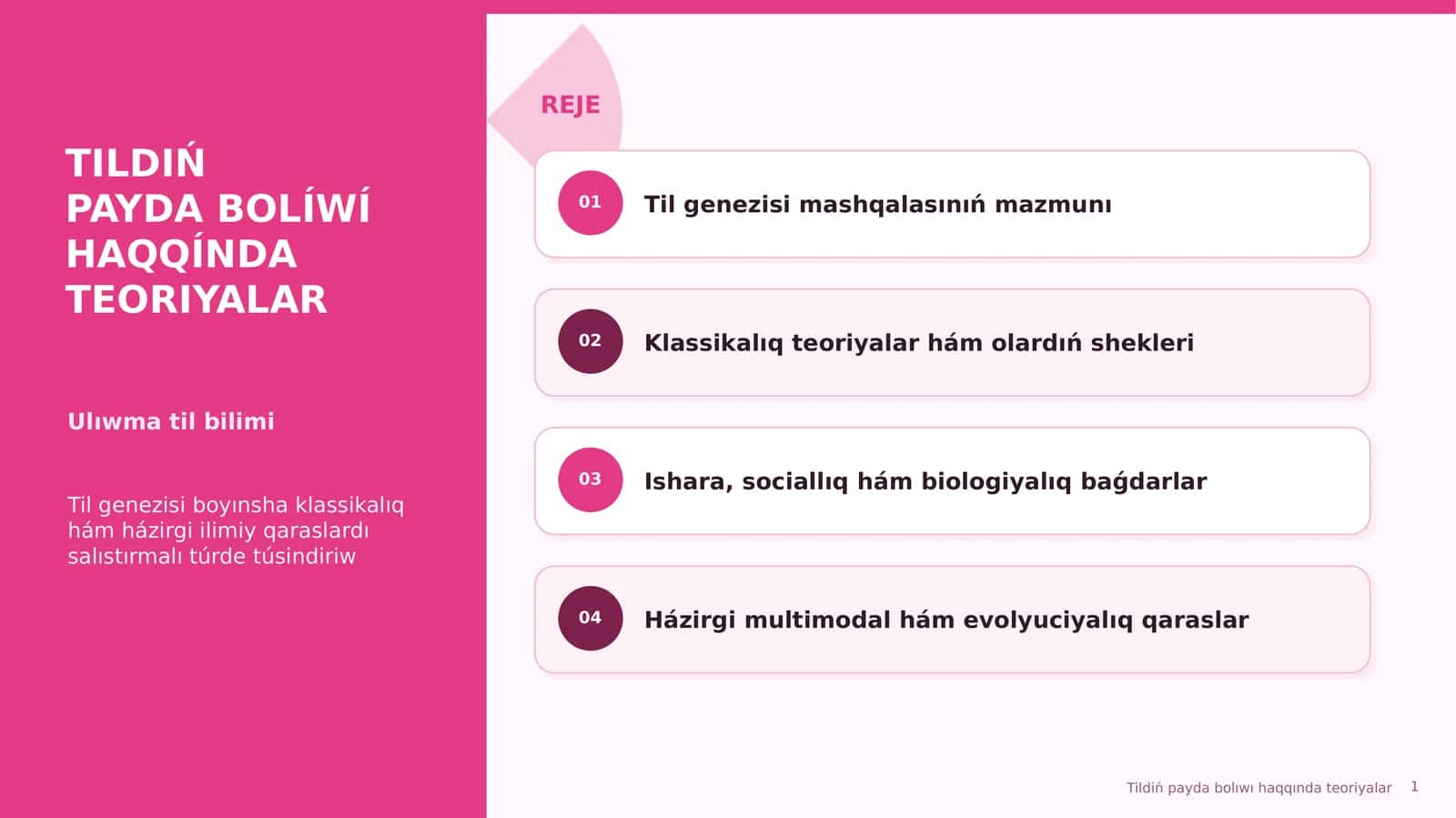 Til genezisi mashqalasınıń mazmunı 1