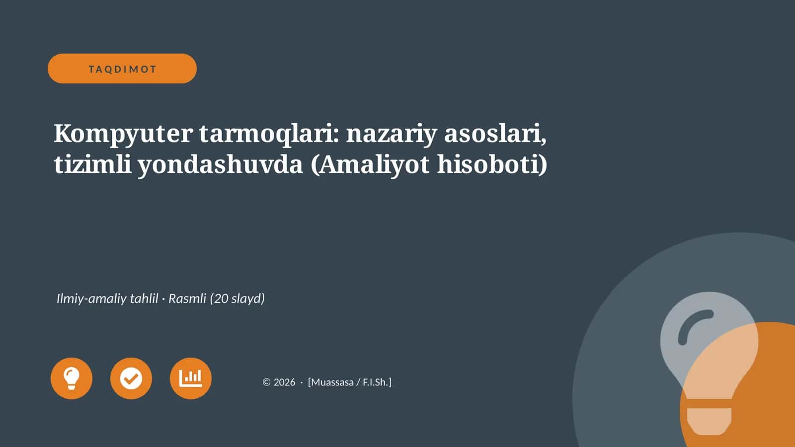 Kompyuter tarmoqlari: nazariy asoslari, tizimli yondashuvda (Amaliyot hisoboti) 1