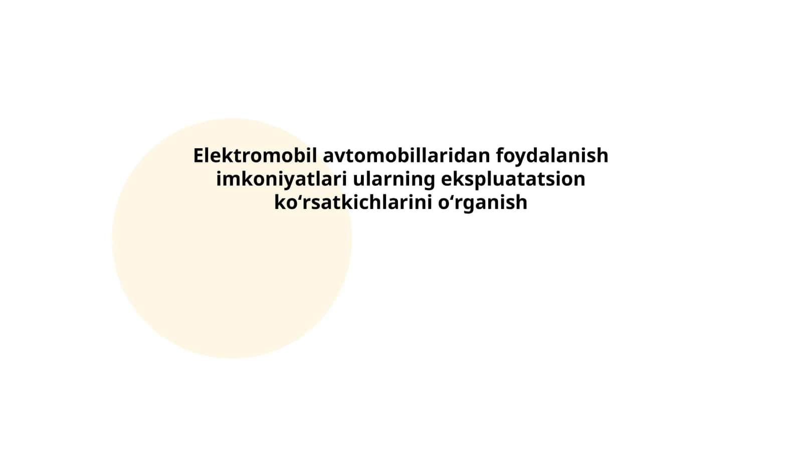 Elektromobil avtomobillaridan foydalanish imkoniyatlari ularning ekspluatatsion koʻrsatkichlarini oʻrganish 1