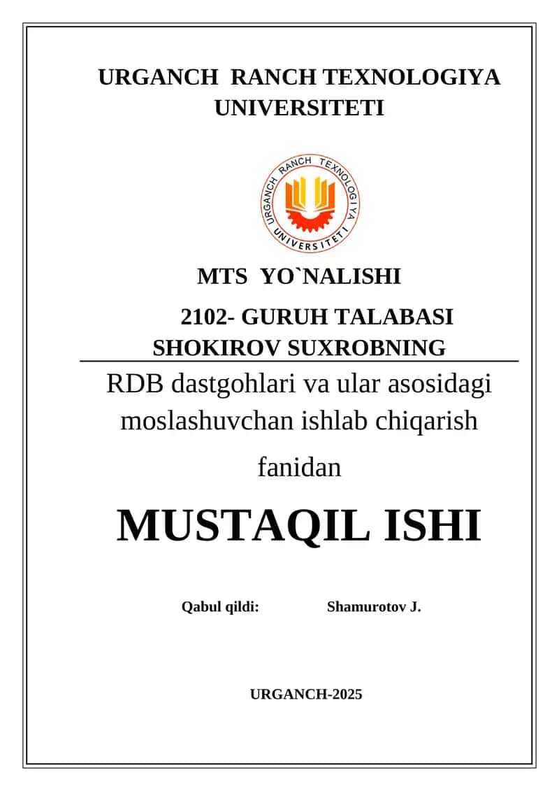 RDB tokarilik texnologik jihozlarini strukturaviy texnologik modellashtirish 1