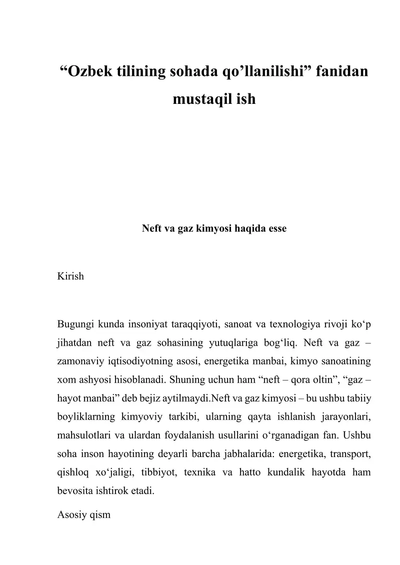 Neft va gaz kimyosi 1