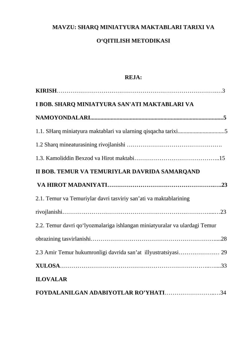 SHARQ MINIATYURA MAKTABLARI TARIXI VA OʻQITILISH METODIKASI 1
