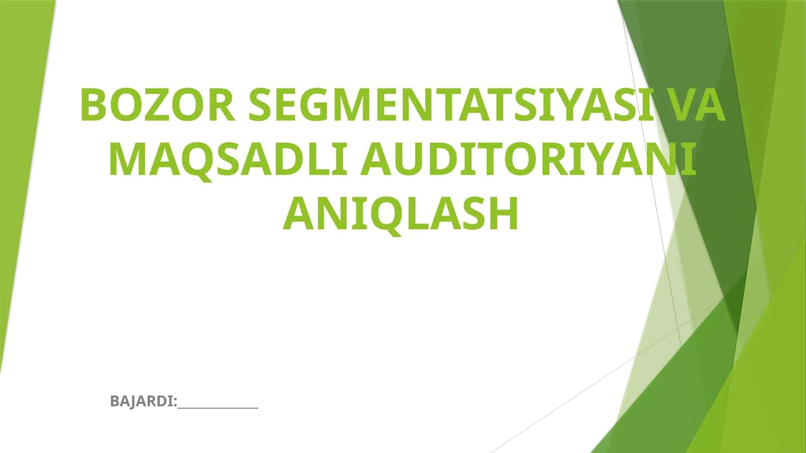 Bozor Segmentatsiyasi va Maqsadli Auditoriyani Aniqlash 1
