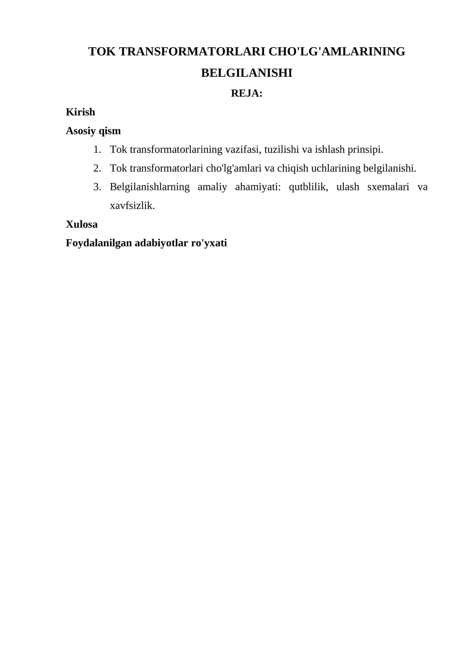 TOK TRANSFORMATORLARI CHO'LG'AMLARINING BELGILANISHI 1