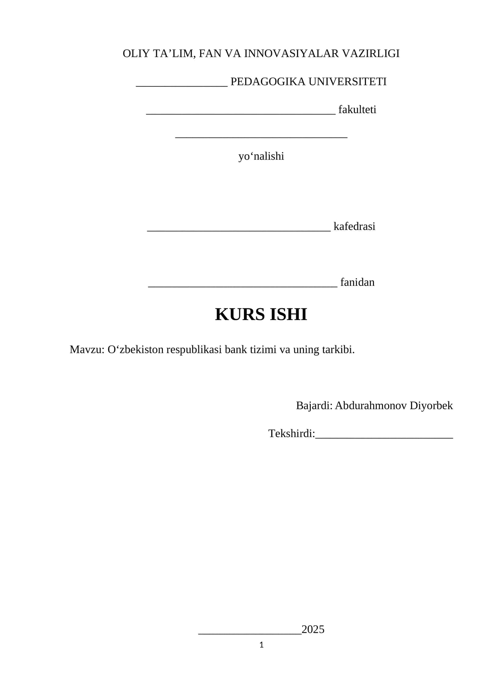 Oʻzbekiston respublikasi bank tizimi va uning tarkibi 1