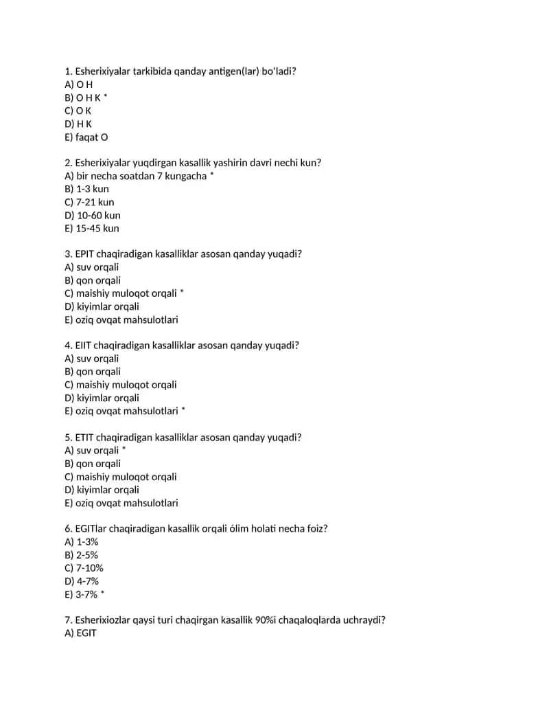 Esherixiozlar test 1