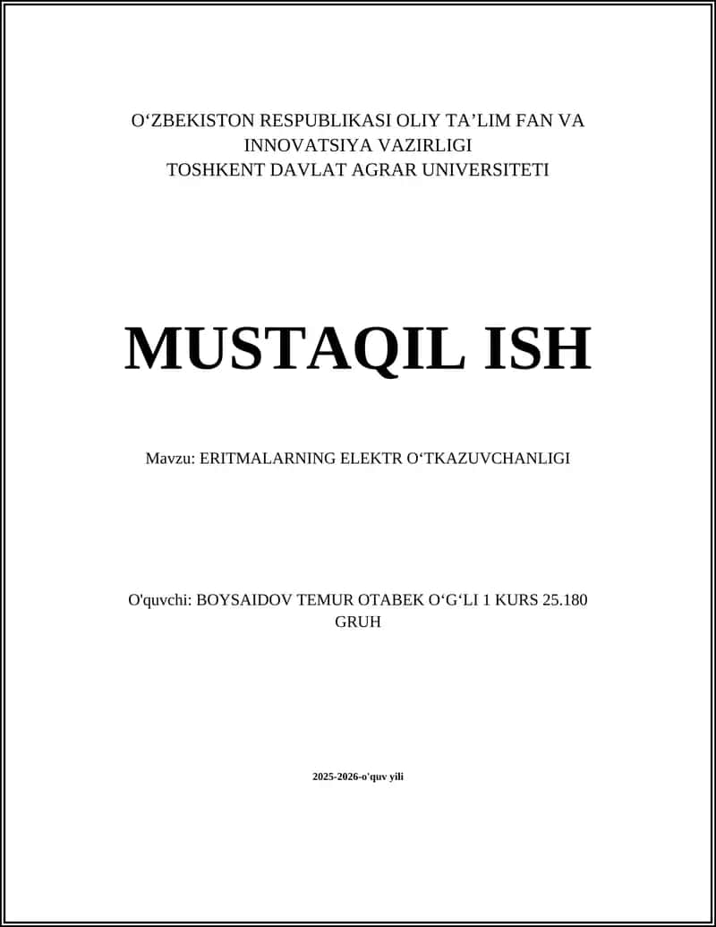 ERITMALARNING ELEKTR OʻTKAZUVCHANLIGI 1