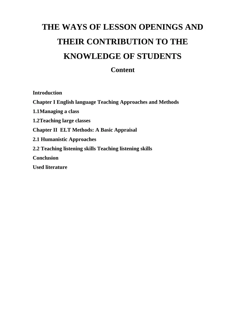 English Language Teaching Methods Course 1
