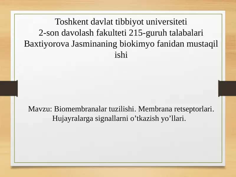Baxtiyorova Jasminaning biokimyo fanidan mustaqilishi 1