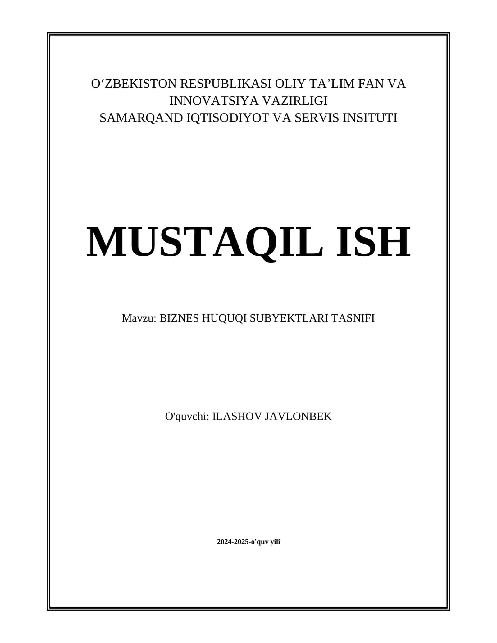 Biznes Huquqi Subyektlari Tasnifi 1