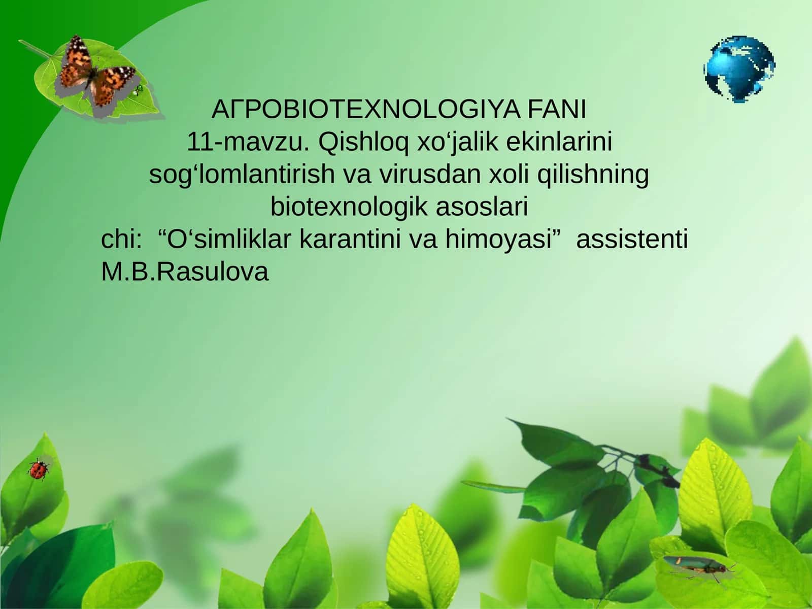 Qishloq xo‘jalik ekinlarini sog‘lomlantirish va virusdan xoli qilishning biotexnologik asoslari 1