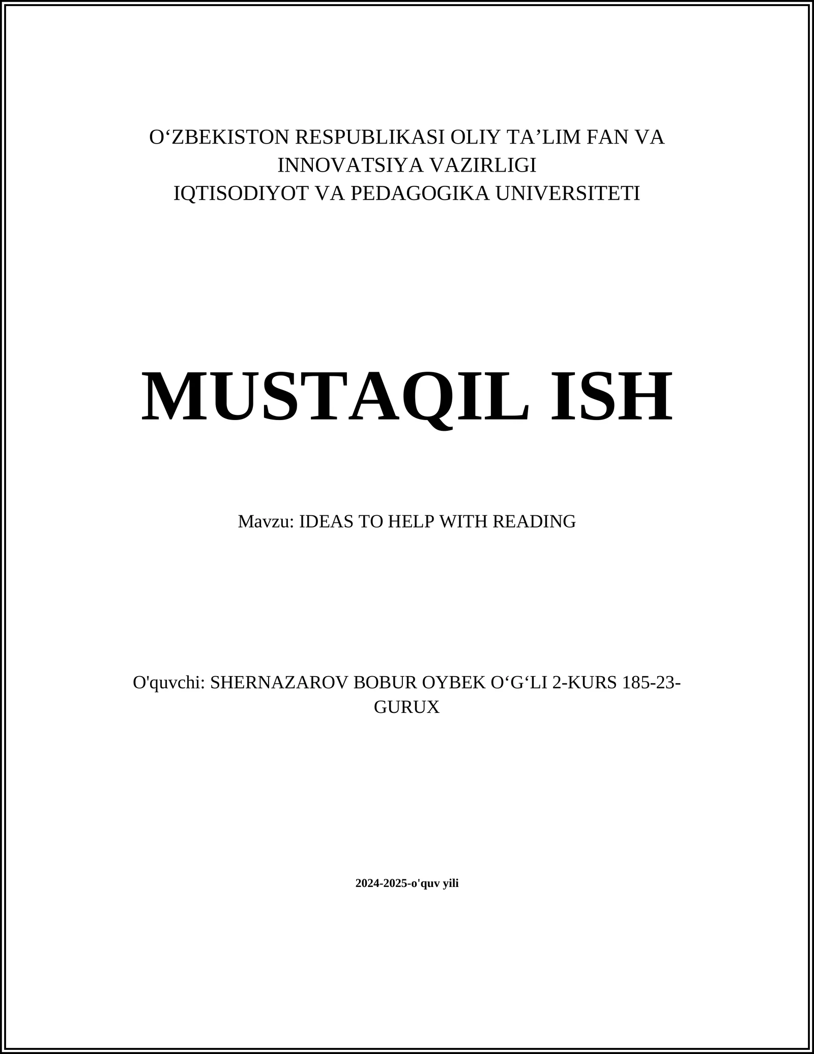 IDEAS TO HELP WITH READING 1