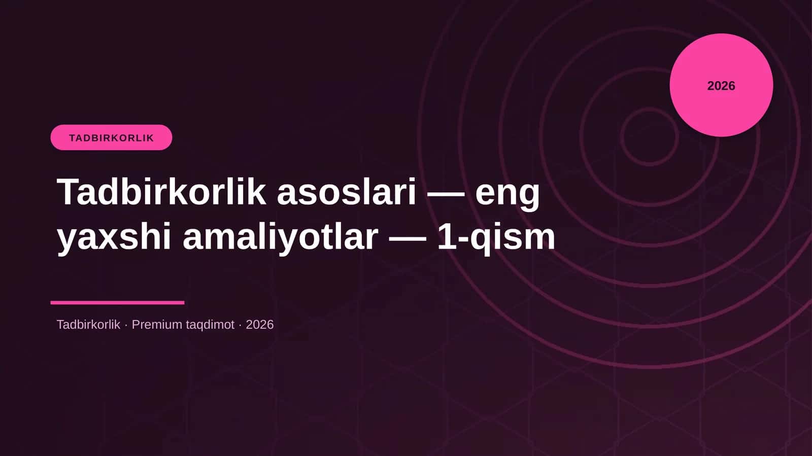 Tadbirkorlik asoslari — eng yaxshi amaliyotlar — 1-qism 1