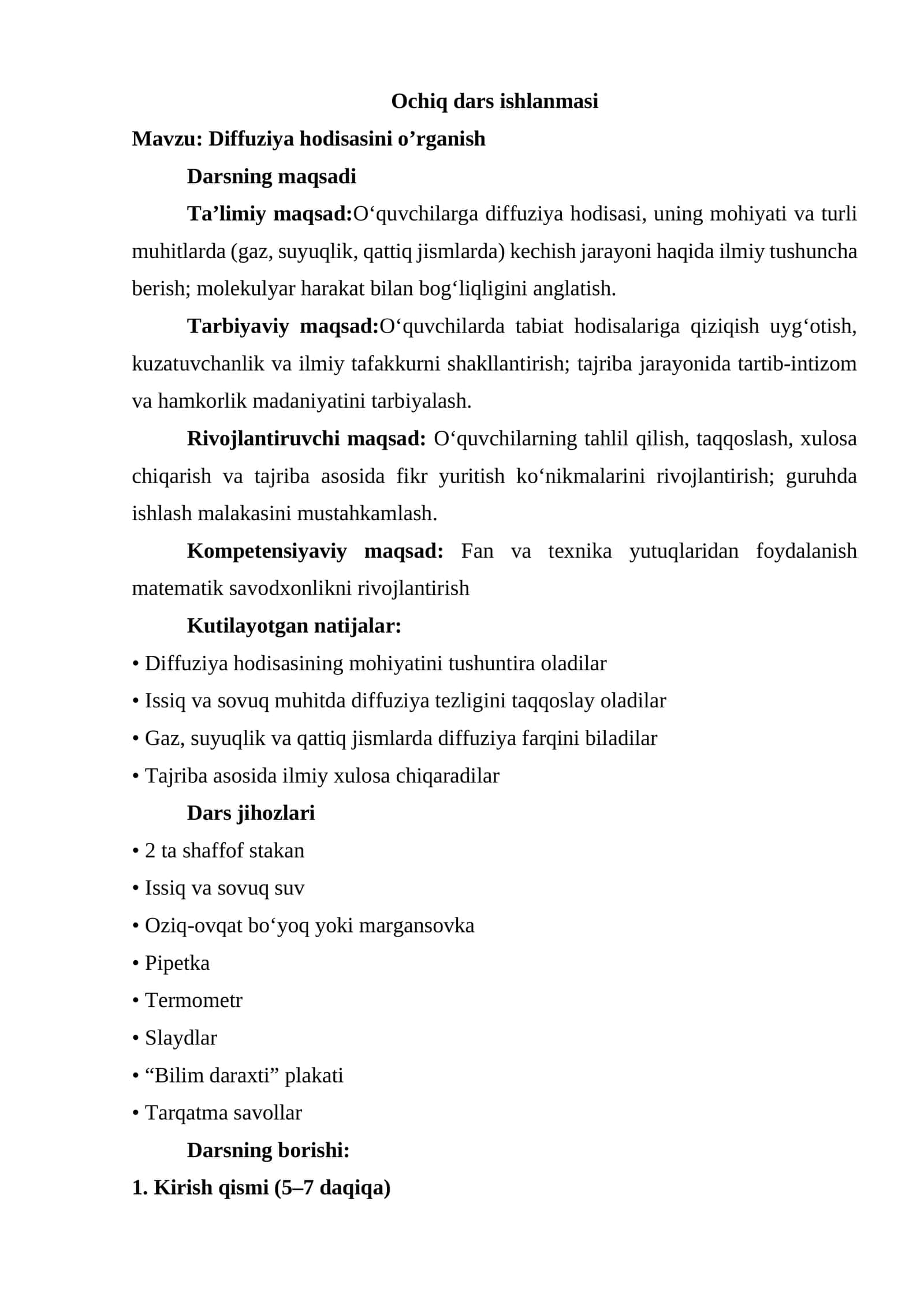 Diffuziya hodisasini o’rganish 1