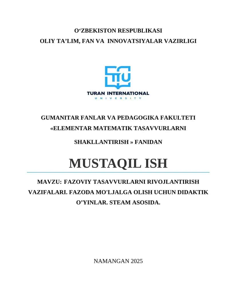 FAZOVIY TASAVVURLARNI RIVOJLANTIRISH VAZIFALARI 1