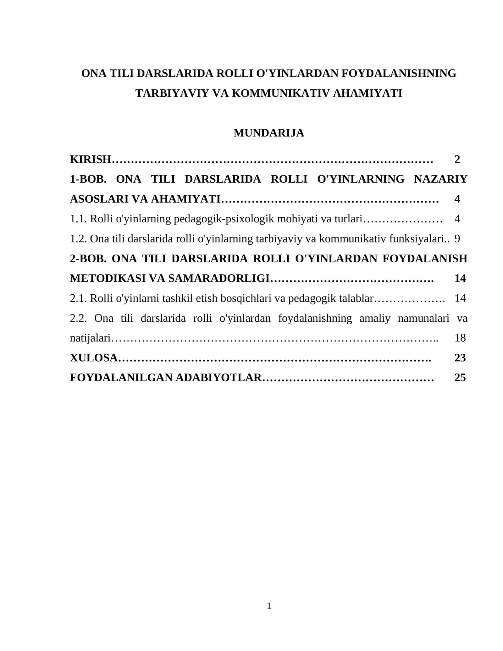 ONA TILI DARSLARIDA ROLLI O'YINLARDAN FOYDALANISHNING TARBIYAVIY VA KOMMUNIKATIV AHAMIYATI 1