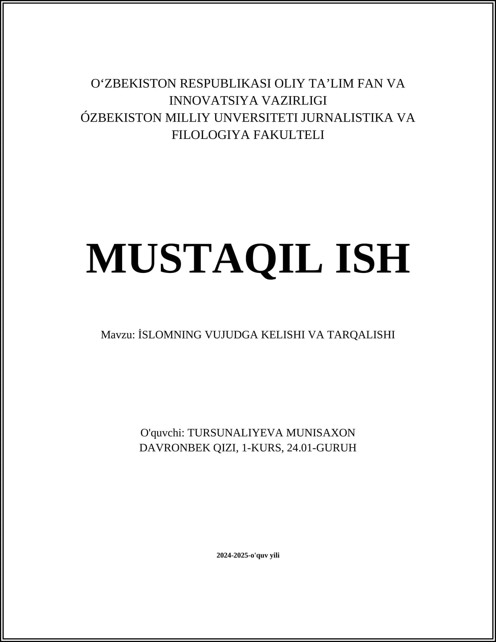 ISLOMNING VUJUDGA KELISHI VA TARQALISHI 1